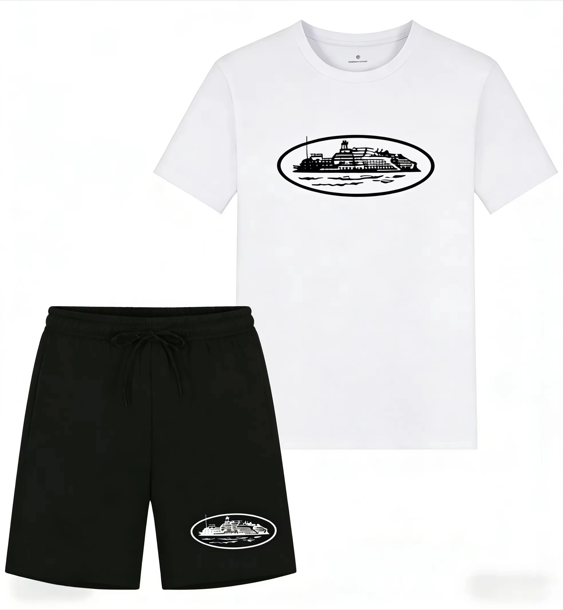 2026年夏新作 小型ボートプリント ツーピースTシャツ＆シ - Men'S Fashion Looks のレビューと価格