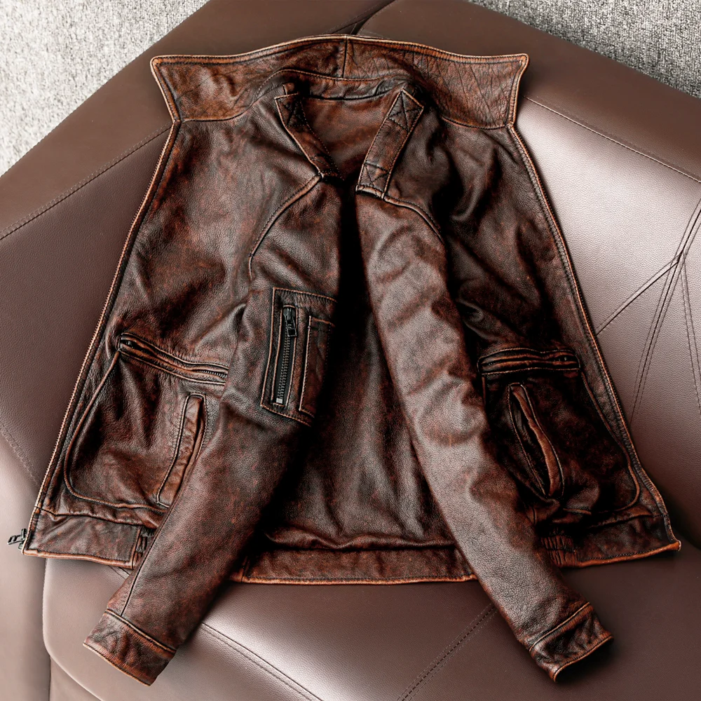 メンズバイカージャケット,ヴィンテージブラウンバイカージャケ - Bomber Jacket Men のレビューと価格