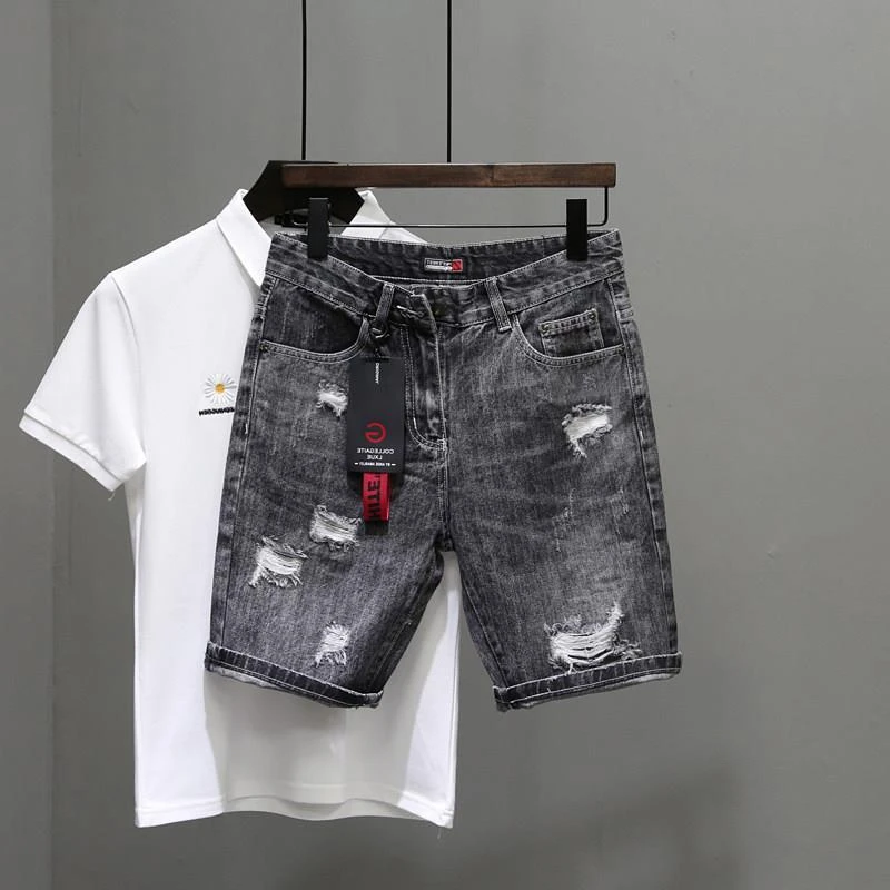 メンズデニムショーツ,黒とグレーのデニムパンツ,伸縮性,ジッ - Mens Fashion Denim のレビューと価格