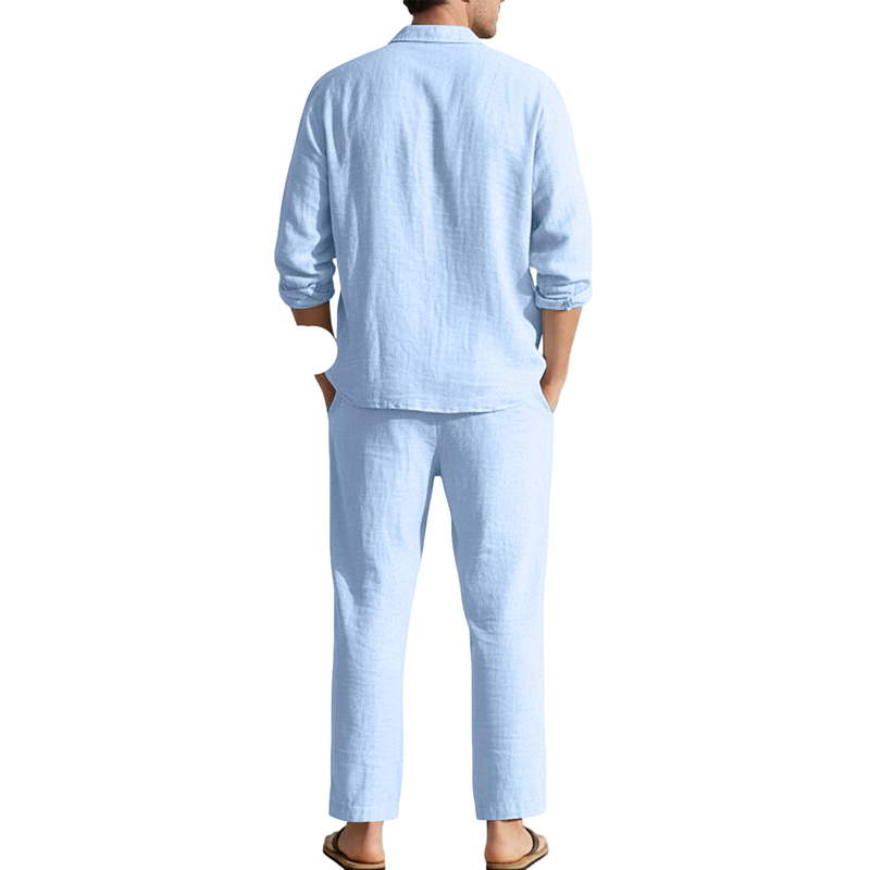 春夏リネンカジュアルセットゆったりビーチ長袖シャツ+ロングパ - Men'S Fashion Pants のレビューと価格
