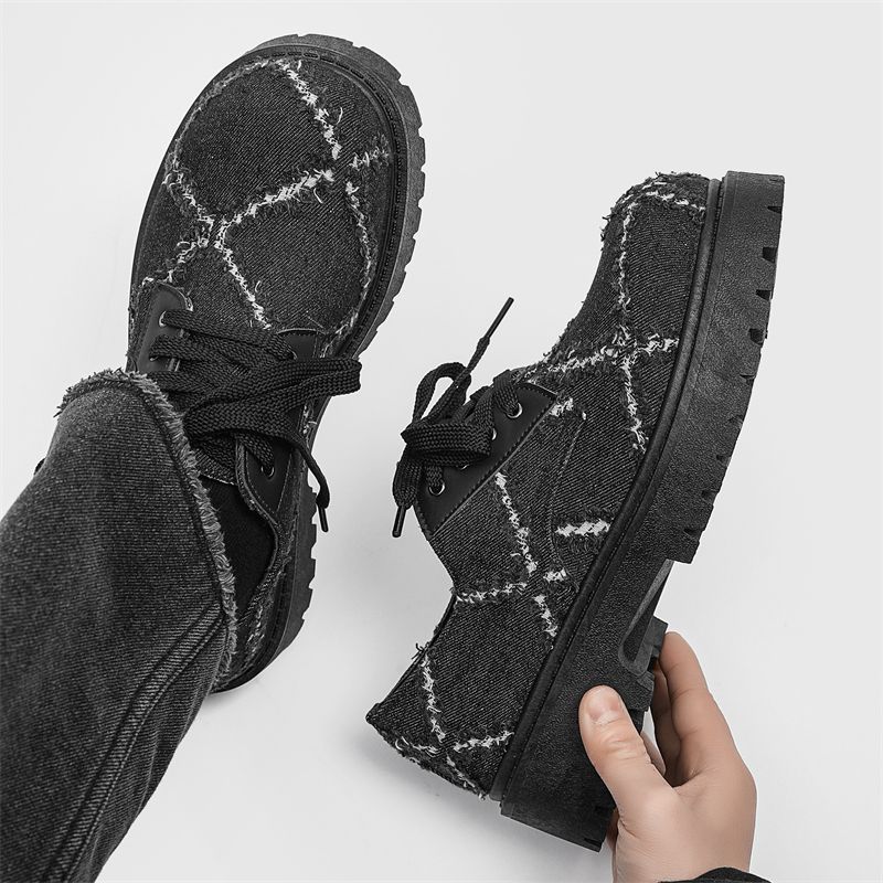 メンズ秋のおしゃれな厚底レースアップデニムダービーシューズカ - Mens Fashion Denim のレビューと価格