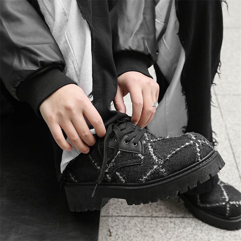 メンズ秋のおしゃれな厚底レースアップデニムダービーシューズカ - Mens Fashion Denim のレビューと価格