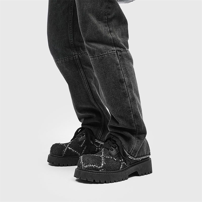 メンズ秋のおしゃれな厚底レースアップデニムダービーシューズカ - Mens Fashion Denim のレビューと価格